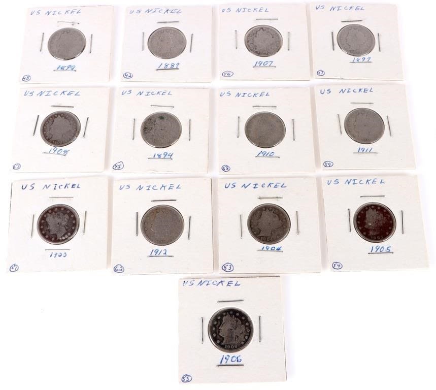Lot 169183: 1887-1912 LIBERTY HEAD V-NICKELS - LOT OF 13