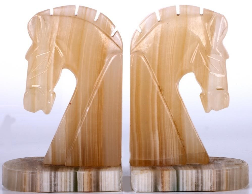 Lot 169279: VINTAGE MEXICAN ONYX HORSE HEAD BOOK ENDS