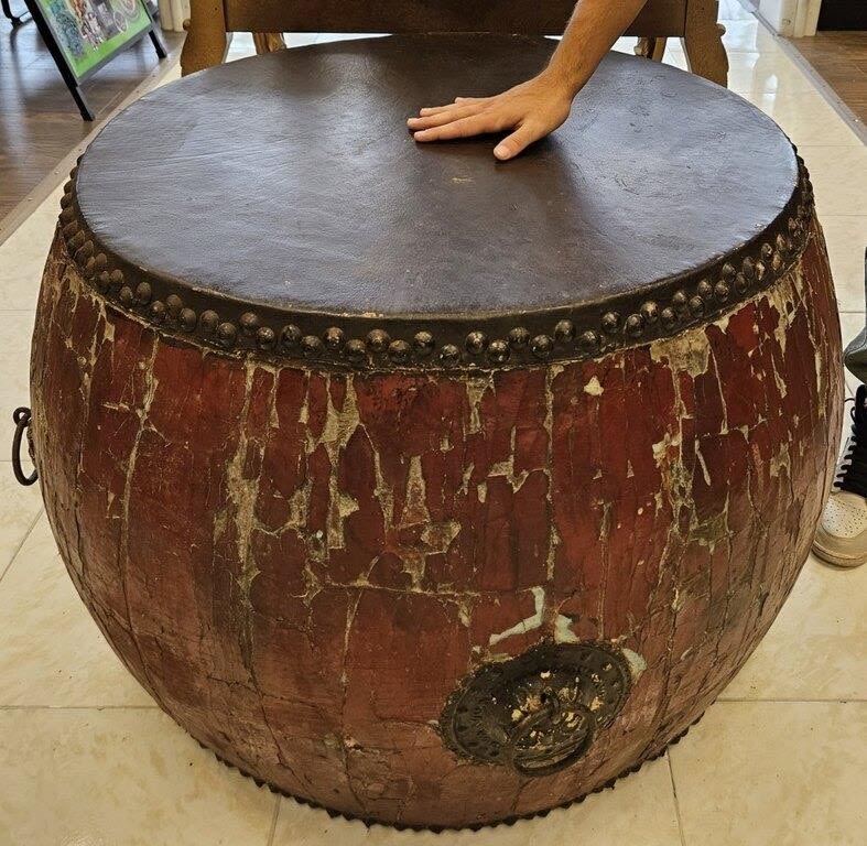 Lot 171239: 36" ANTIQUE CEREMONIAL CHINESE THUNDER DRUM