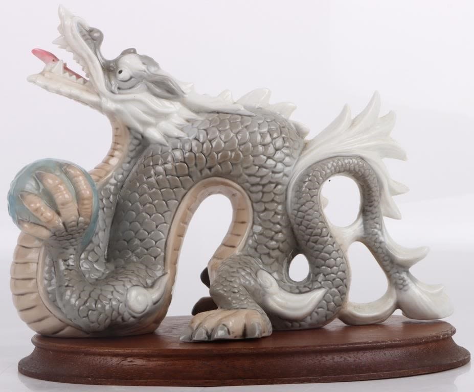 Lot 171241: JAPANESE GREY PORCELAIN YOSHIMI DRAGON W/ STAND