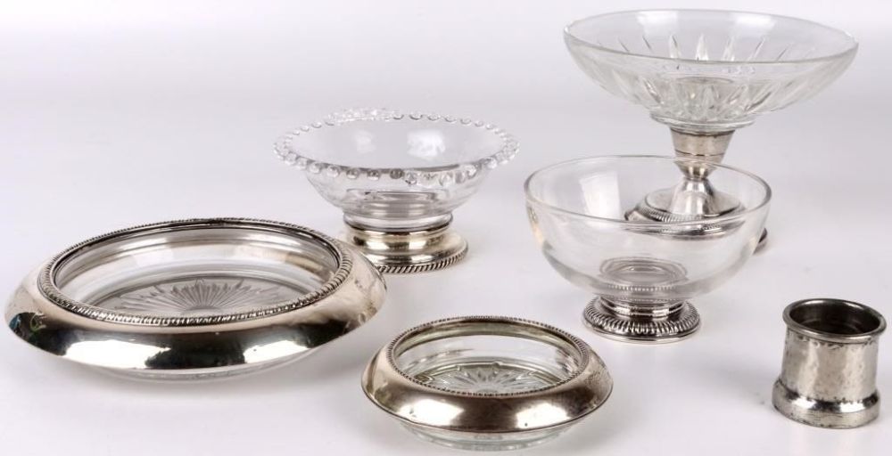 Lot 171286: STERLING SILVER & GLASS MIXED DISHES - LOT OF 5