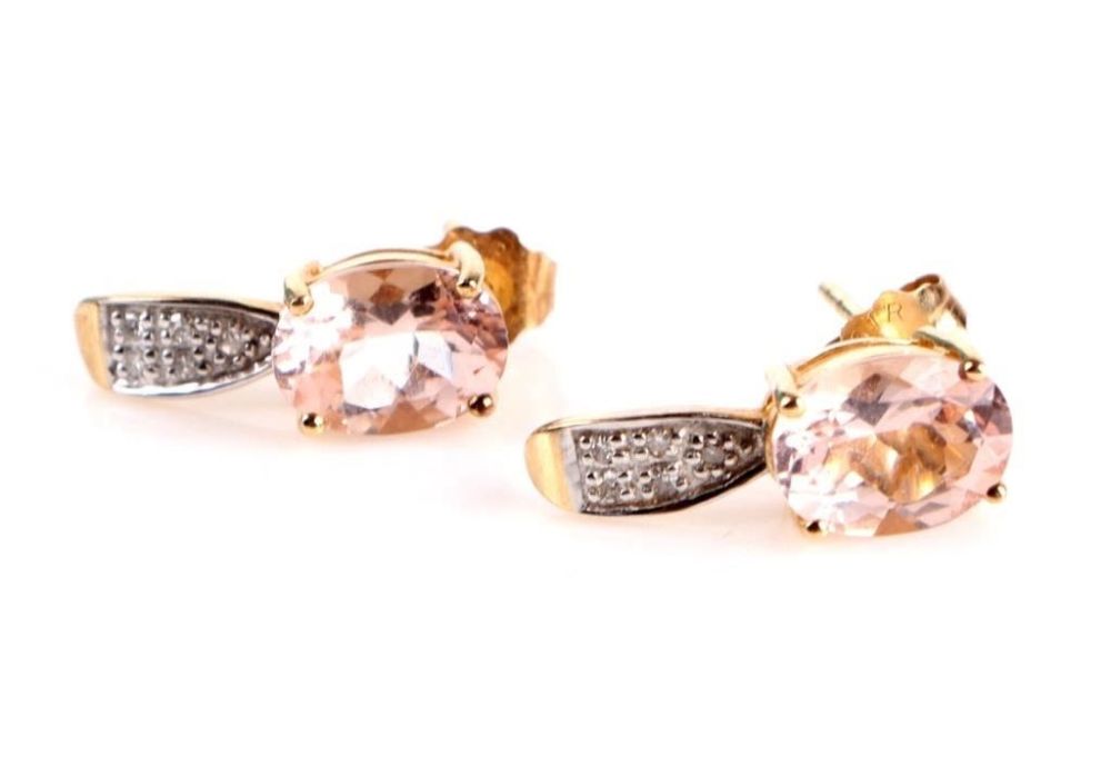 Lot 172133: 2.11CTW MORGANITE 14K YELLOW GOLD DIAM. EARRINGS
