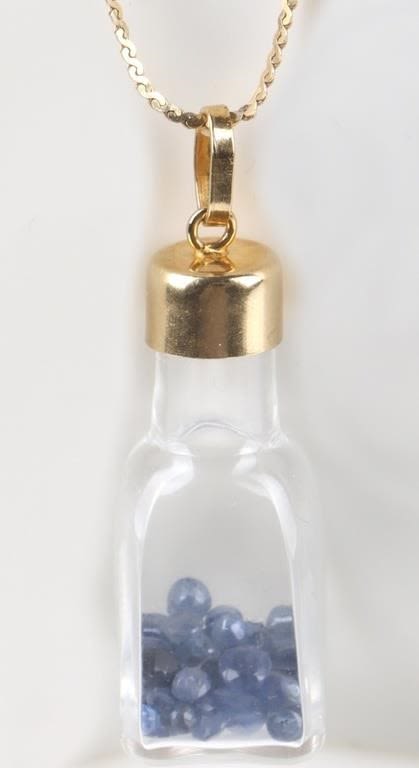 Lot 172145: 18K YELLOW GOLD SAPHIRE PENDANT W/ 14K GOLD CHAIN