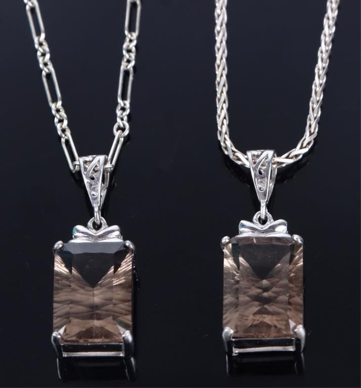 Lot 172147: 12.06CTW STERLING SILVER SMOKEY QUARTZ NECKLACES