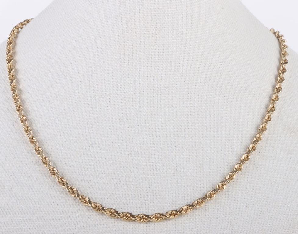 Lot 172150: 14K SOLID GOLD 5MM ROPE CHAIN NECKLACE