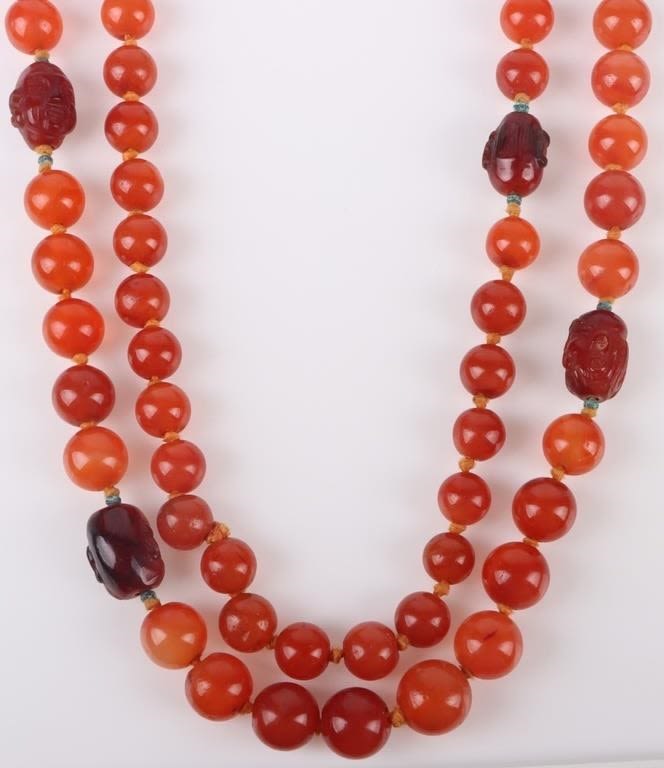 Lot 172151: ASIAN CARVED ORANGE JADE BEADED NECKLACE