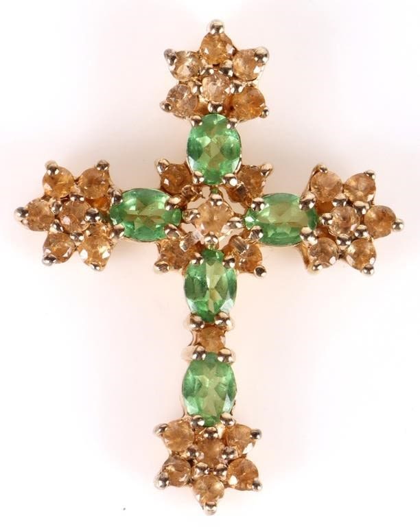 Lot 172152: 10K YELLOW GOLD TSAVORITE CROSS PENDANT