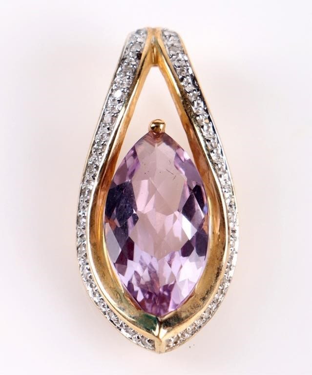 Lot 172162: 2.4CT ROSE DE FRANCE AMETHYST & DIAMOND PENDANT