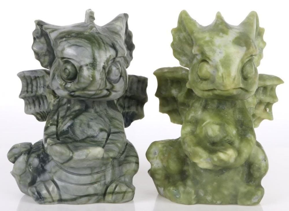 Lot 172182: PAIR OF 5" TALL JADEITE "OFFERING" DRAGONS