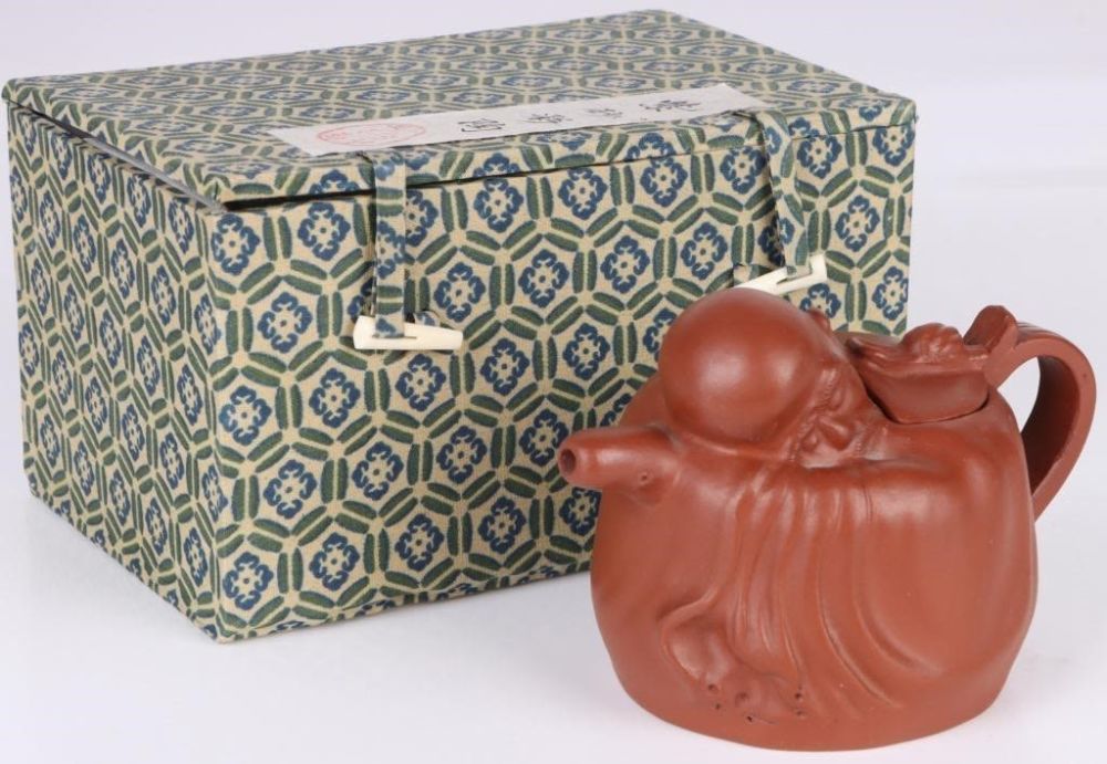 Lot 172237: VINTAGE ASIAN FIGURAL CARVED RESTING BUDDHA TEAPOT