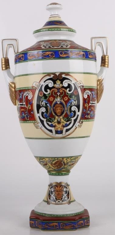 Lot 172260: LARGE ITALIAN-STYLE PORCELAIN ORNATE VASE W/ LID
