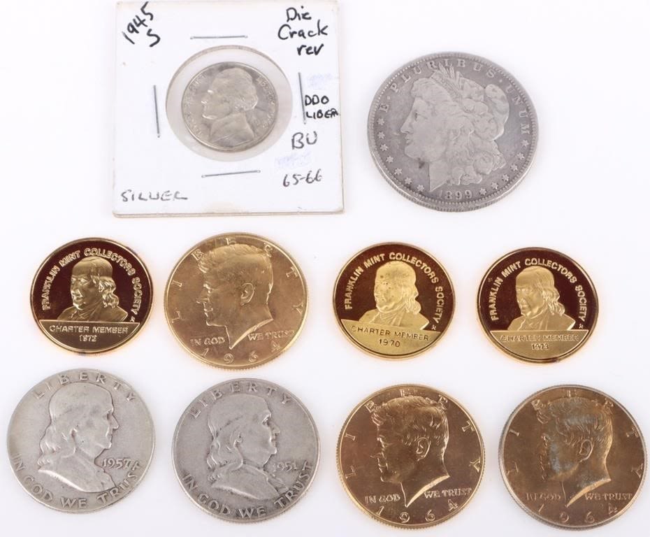 Lot 172265: 24K GOLD PLATED/ SILVER ASSORTED U.S. COINS - (10)