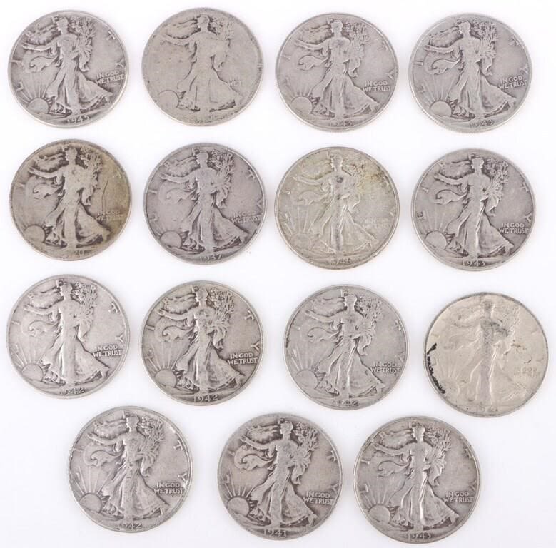 Lot 172267: ASSORTED WALKING LIBERTY HALF DOLLARS - (15)