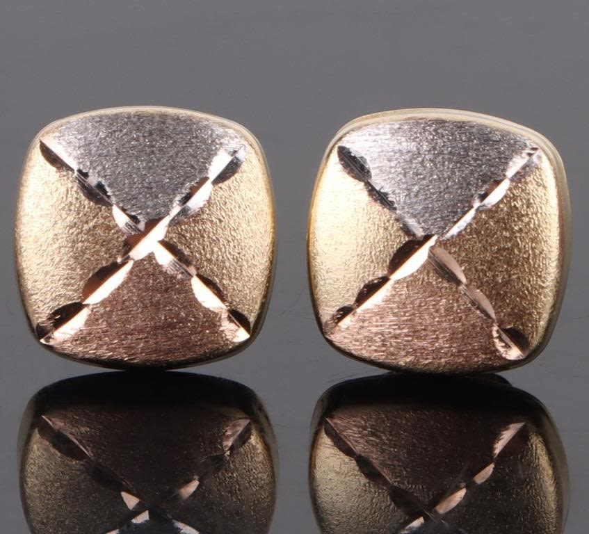 Lot 173159: 14K TRI-GOLD LADIES STUD EARRINGS