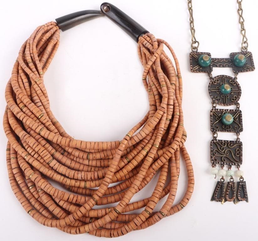 Lot 173188: MEXICO STERLING & BONE BEADED NECKLACES - (2)