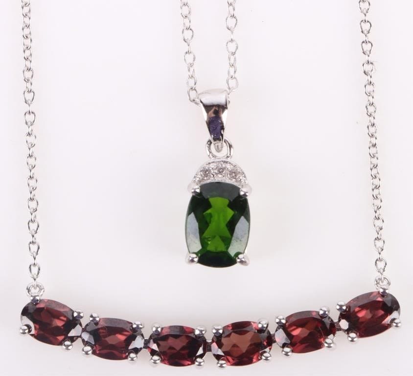 Lot 173190: STERLING SILVER ASSORTED GEM LADIES NECKLACE-(2)