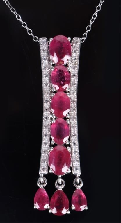 Lot 173191: STERLING SILVER RUBY WHITE TOPAZ NECKLACE W/ CERT
