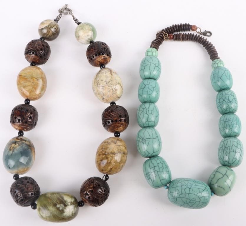 Lot 173199: STONE CARVED NETSUKE & BEADED NECKLACES - (2)