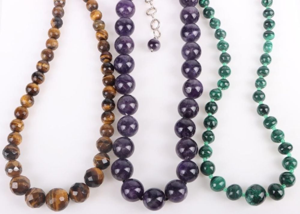 Lot 173200: TIGER'S EYE, AMETHYST & MALACHITE LADIES NECKLACES