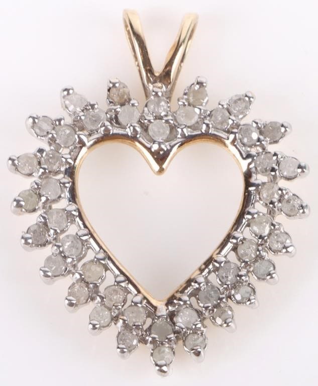 Lot 173205: 1.25" DIAMOND HEART 10K GOLD HEART PENDANT