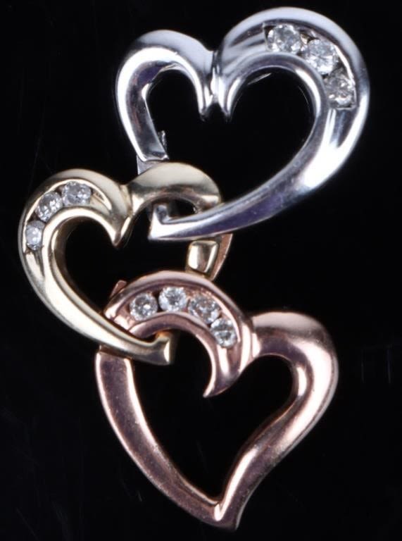Lot 173206: 10K TRI-GOLD DIAMOND LADIES HEART PENDANT