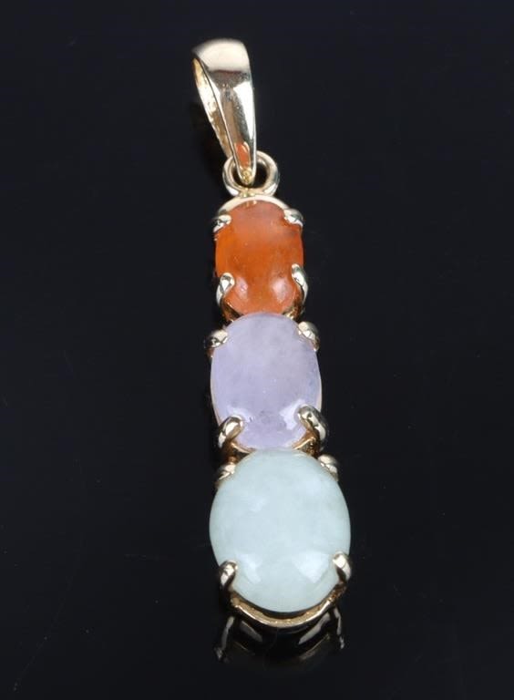 Lot 173211: 14K YELLOW GOLD MULTI-COLOR JADE PENDANT