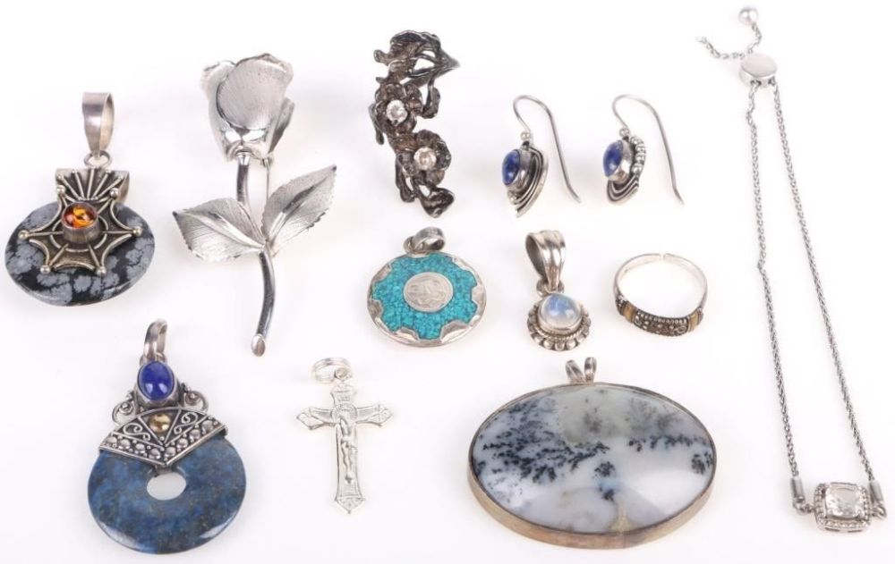 Lot 173224: ANTIQUE STERLING SILVER LADIES JEWELRY - LOT OF 10