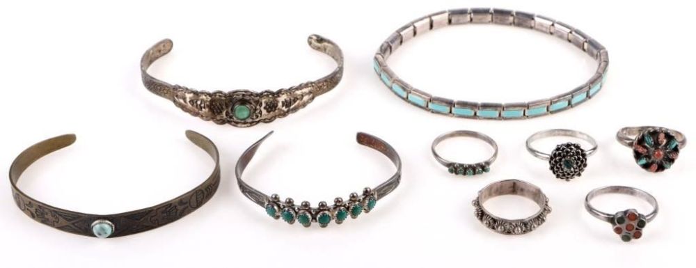 Lot 173226: ANTIQUE STERLING/BRASS SOUTHWEST TURQUOISE JEWELRY