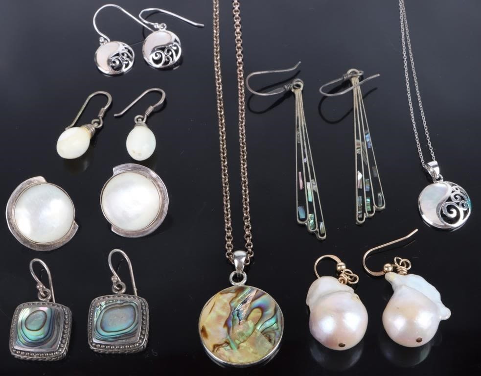Lot 173227: MEXICAN STERLING & STERLING PEARL ABALONE JEWELRY