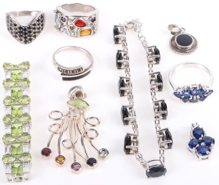 Lot 173232: STERLING SILVER GEMSTONE LADIES JEWELRY - (9)