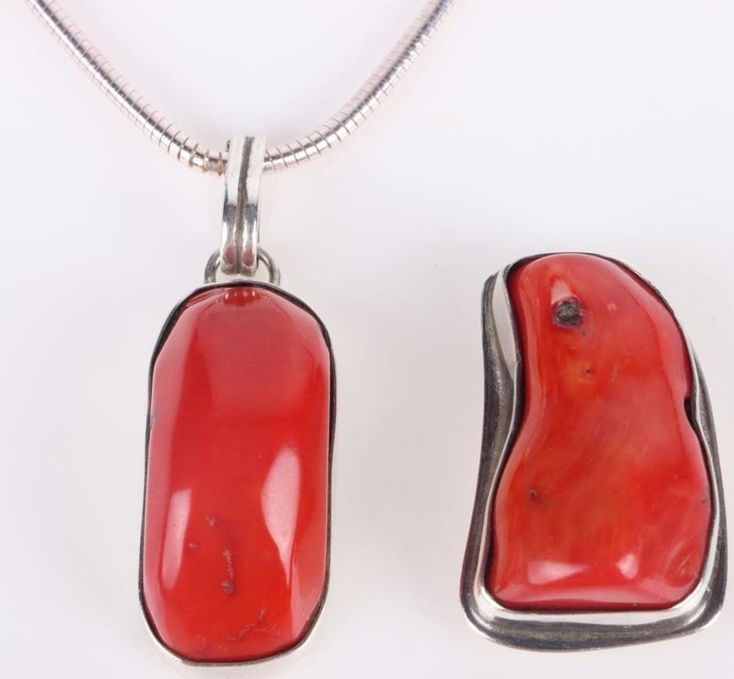 Lot 173239: GENUINE RED CORAL STERLING SILVER LADIES JEWELRY