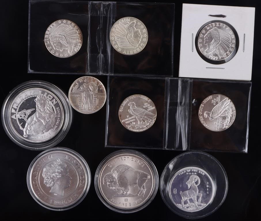 Lot 173304: 0.999 FINE SILVER BULLION COINS - (10)