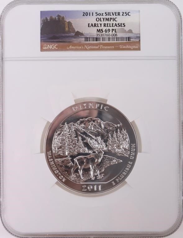 Lot 173305: 0.999 SILVER 5OZ 2011 OLYMPIC MS-69(NGC) BULLION