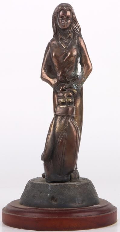 Lot 173316: CAST BRONZE LEANING GOLFING WOMAN UNSIGNED