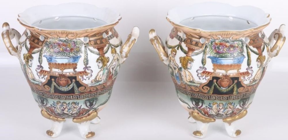 Lot 173328: VINTAGE PORCELAIN PAINTED CHERUB VASE PAIR