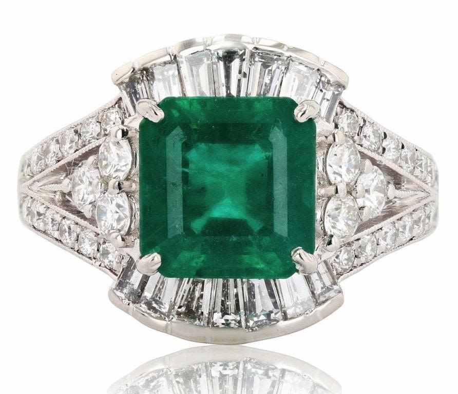 Lot 174172: 3.61CT EMERALD & 1.52CTW DIAMOND PLATINUM RING