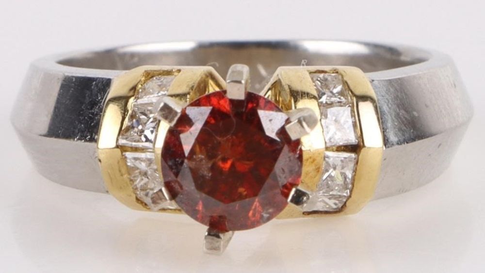 Lot 174186: 0.86CT ORANGE DIAMOND 18K WHITE & YELLOW GOLD RING