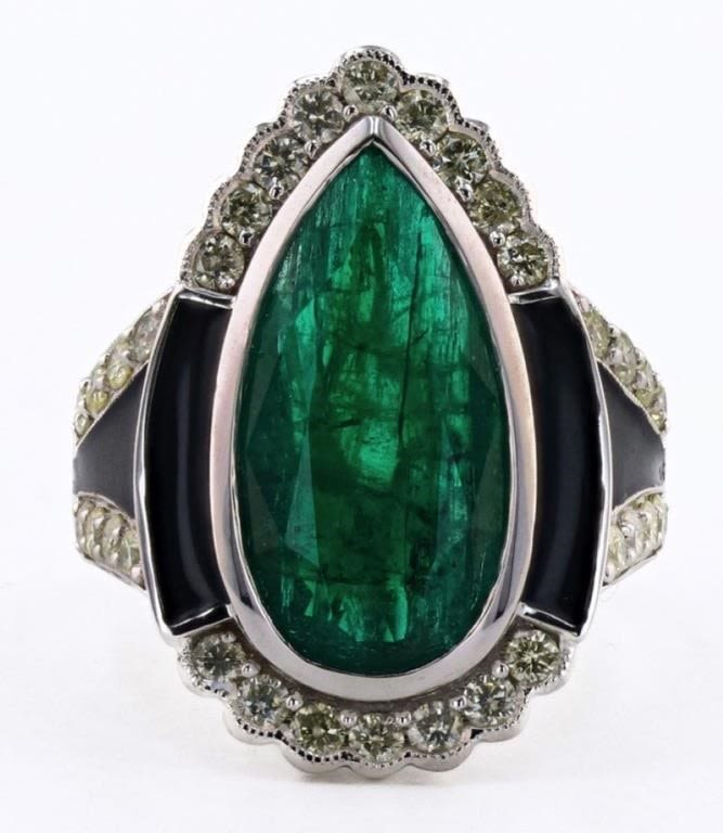 Lot 174190: G.I.A. 5.0CT EMERALD & .99CTW DIAMOND 18K RING