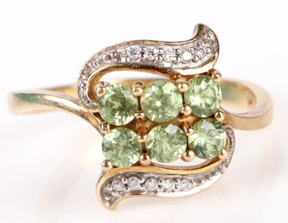 Lot 174196: 18K YELLOW GOLD PRASIOLITE LADIES DIAMOND RING