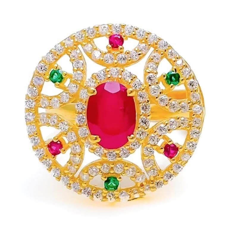 Lot 174200: 22K FINE GOLD CZ LADIES STATEMENT RING -ADJUSTABLE