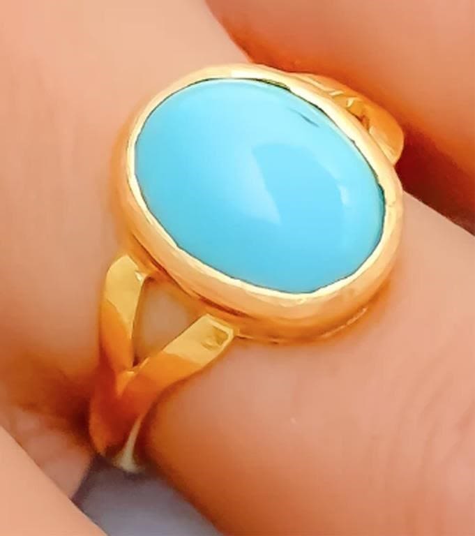 Lot 174205: 22K FINE GOLD 3.5CT TURQUOISE CABOCHON LADIES RING