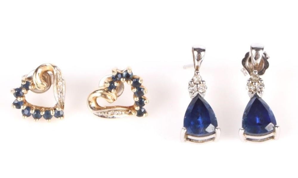 Lot 174212: 14K GOLD SAPPHIRE & DIAMOND EARRINGS (2)