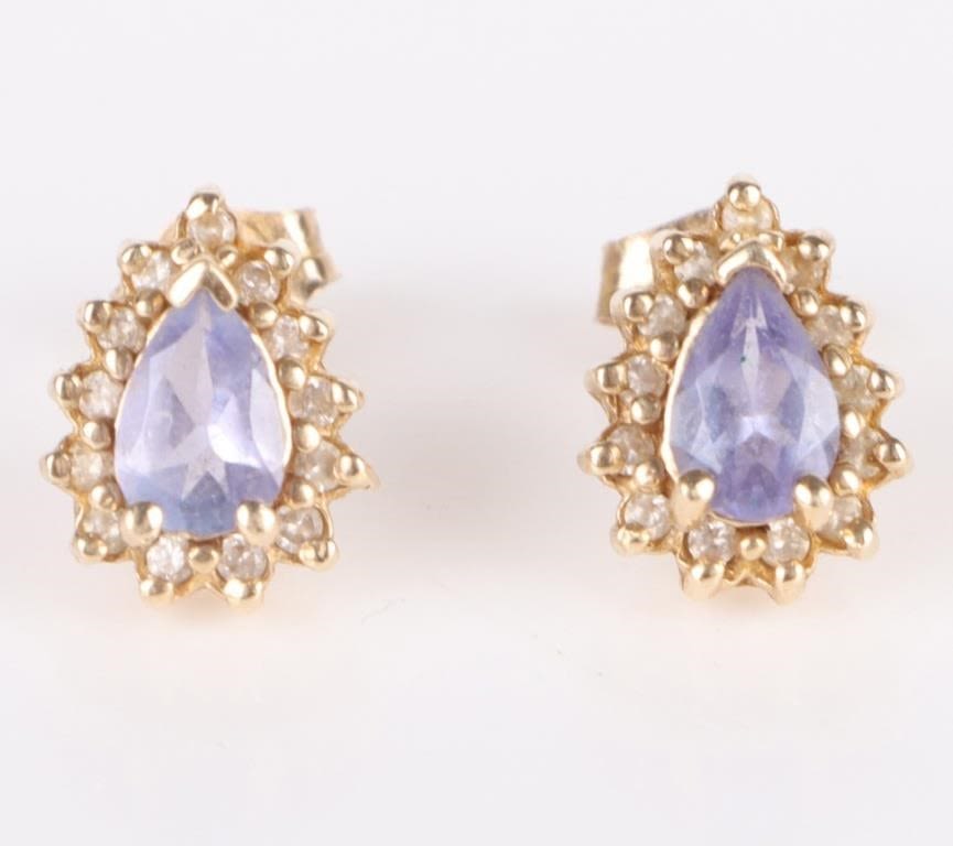 Lot 174213: 14K GOLD PEAR SHAPED TANZANITE & DIA. EARRINGS