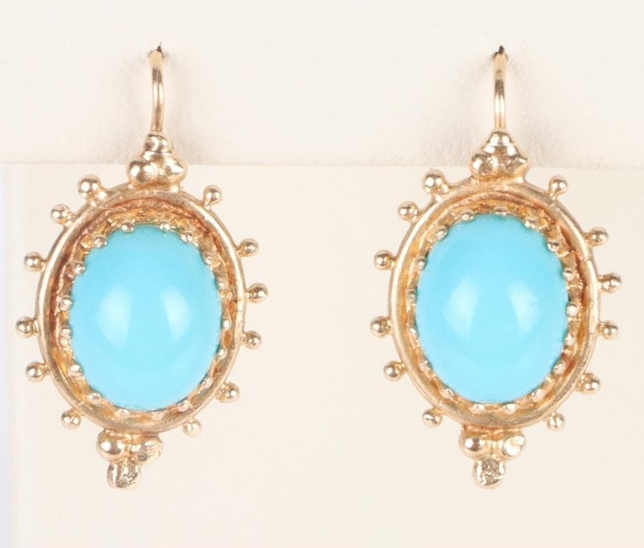 Lot 174215: 14K YELLOW GOLD TURQUOISE COLOR EARRINGS