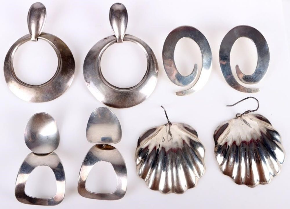 Lot 174218: MEXICO STERLING SILVER LARGE EARRINGS - LOT OF 4