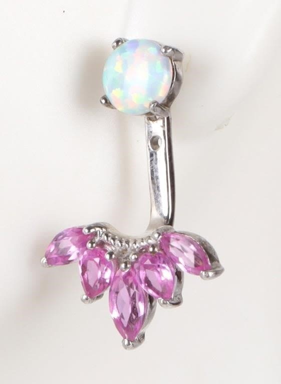 Lot 174221: PINK SAPPHIRE & OPAL STERLING SILVER EARRINGS