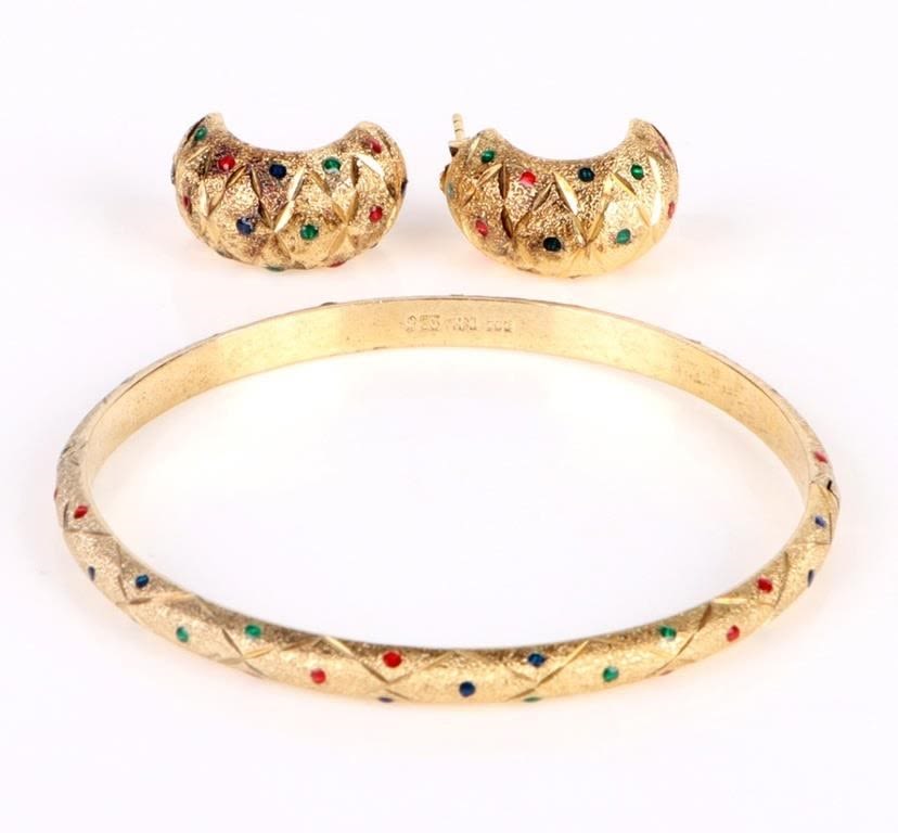 Lot 174234: GOLD-TONED STERLING SILVER BRACELET & EARRINGS