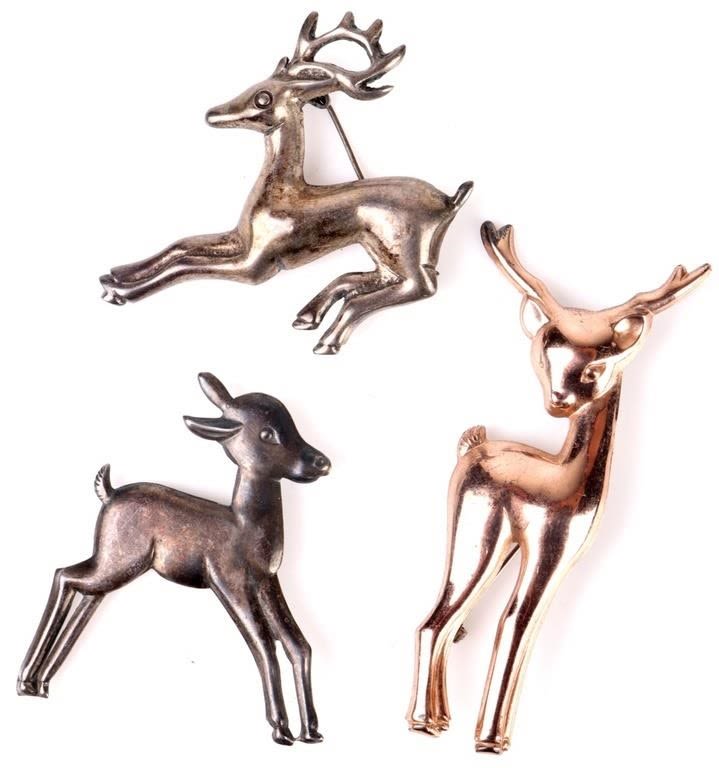 Lot 174236: VINTAGE STERLING SILVER DEER PINS LOT OF 3