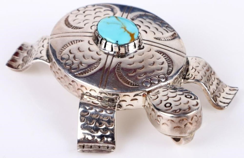Lot 174246: STERLING ANGEL TURQUOISE TURTLE BROOCH/PENDANT