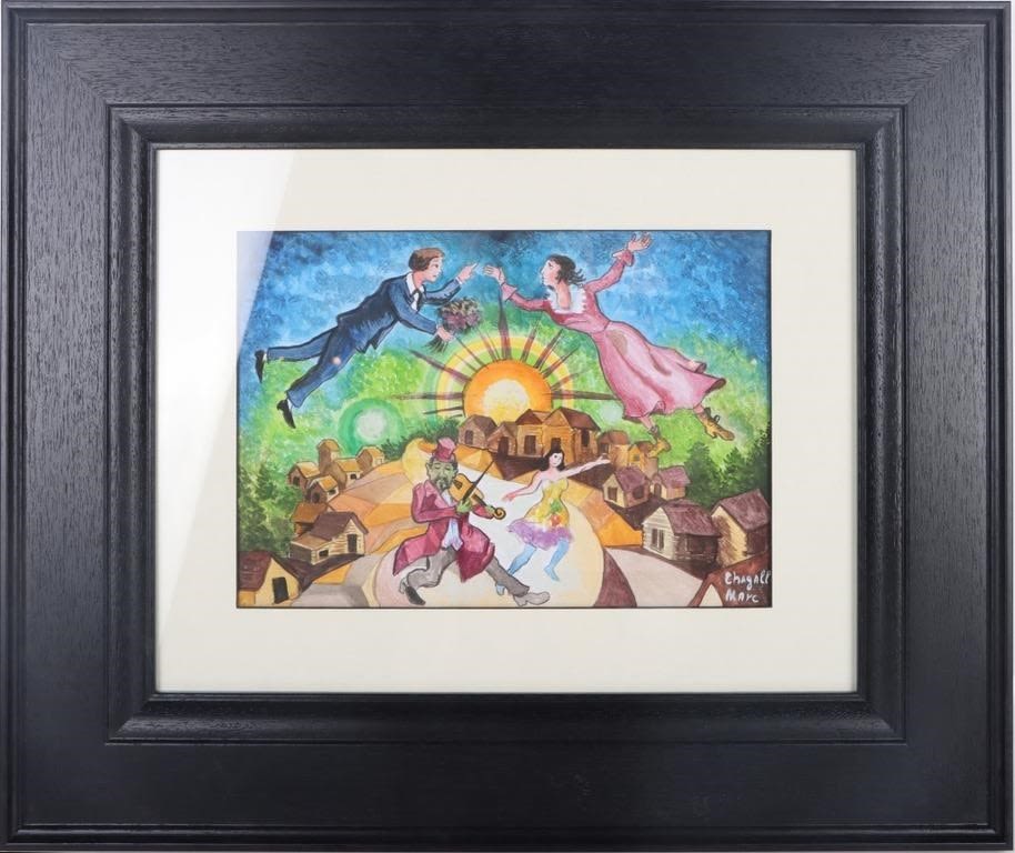 Lot 174259: AFTER MARC CHAGALL FRAMED WATERCOLOR PAINTING